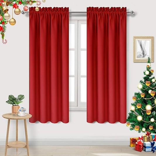 DWCN Blackout Curtains – Thermal Insulated, Energy Saving & Noise Reducing Bedroom and Living Room Curtains, Red, W 42x L 63 Inch, Set of 2 Rod Pocket Curtain Panels