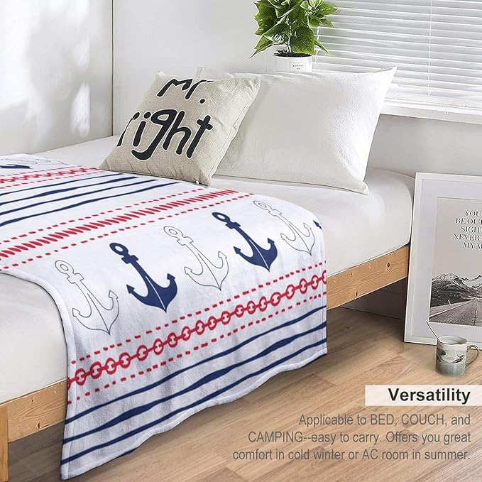Anchor Blanket Vintage Navy Blue Red Stripe Nautical Anchor Abstract Art Printed Soft Cozy Lightweight Throw Blanket for Kids Girls Boys Women Bedroom Living Room Dorm Chair Sofa Travel 70x80in