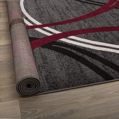 Rugshop Modern Wavy Circles Design Non-Shedding Runner Rug, Carpet for Hallway or Kitchen, Red, 2'7" x 8'
