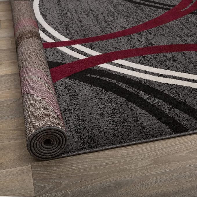 Rugshop Modern Wavy Circles Design Non-Shedding Area Rug, Carpet for Living Room, Dining Room, or Bedroom, Red, 5'3" x 7'3"