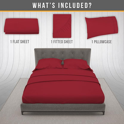 Twin Sheets Set - Luxury Hotel Bed Sheets - Soft Cooling Sheet with Elastic Corner Strap - Deep Pocket Microfiber Bedsheet - Bedding Sheet & Pillowcases Set - 3 PC (Twin Size, Burgundy)