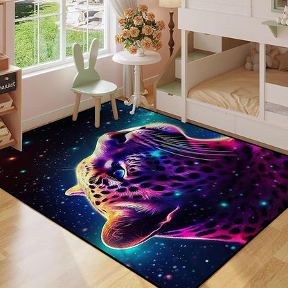 Galaxy Leopard Rug Large Fierce Panther Head Area Rugs for Boys Kids Bedroom Living Room Gameroom Girls Glitter Carpet Floor Mat Throw Rugs 71 in x 47 in