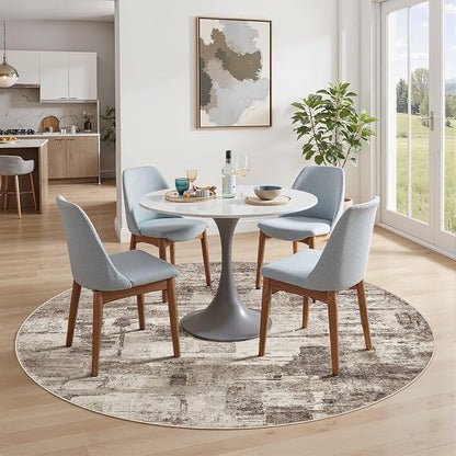 Abstract Living Room Rug Round 6FT - Modern Washable Soft Thin Area Rug for Living Room Bedroom Under Dining Table - Neutral Indoor Floor Rug Carpets for Home Office Playroom Nursery - Brown