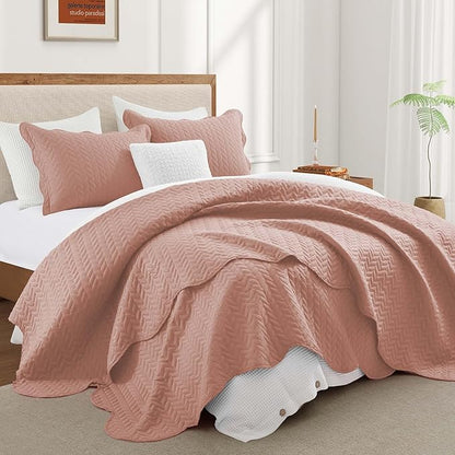 IR Imperial Rooms California King Quilt Bedding Set Size (118"x106") + 2 Pillow Shams (20" x 36"+ 2") - 3 Pcs All Season Reversible Microfiber Coverlet Embossed Quilt Bedspread (Peach/Baby Pink)