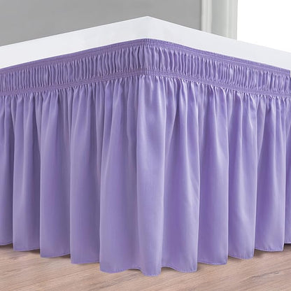 Biscaynebay Wrap Around Bed Skirts for Full & Full XL Beds Short Drop of 12", Lavender Adjustable Elastic Dust Ruffles Easy Fit Wrinkle Resistant Silky Luxurious Fabric Machine Washable