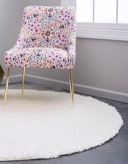 Unique Loom Solid Shag Collection Area Rug (4' 1" Round, Snow White)