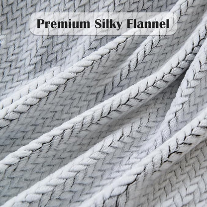 NEWCOSPLAY Super Soft Queen Blanket Frosty Dark Grey Premium Silky Flannel Fleece Leaves Pattern Lightweight Bed Blanket All Season Use (Frosty Dark Grey, Queen(90"x90"))