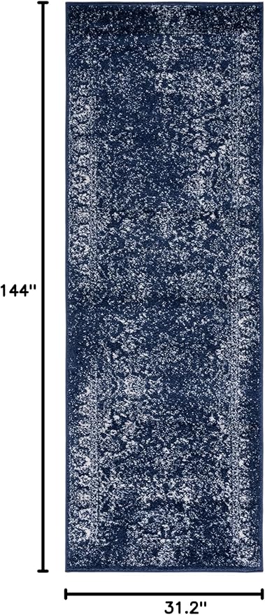 SAFAVIEH Adirondack Collection Runner Rug - 2'6" x 12', Navy & Ivory, Distressed Vintage Floral Design, Non-Shedding & Easy to Clean, Ideal for Hallway, Foyer, Entryway, Bedroom (ADR109N)