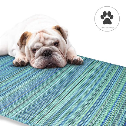 Fab Habitat Outdoor Rug - Waterproof, Fade Resistant, Crease-Free - Premium Recycled Plastic - Striped - Porch, Deck, Balcony, Hallway, Poolside - Cancun - Turquoise & Moss Green - 2.5 x 8 ft Runner