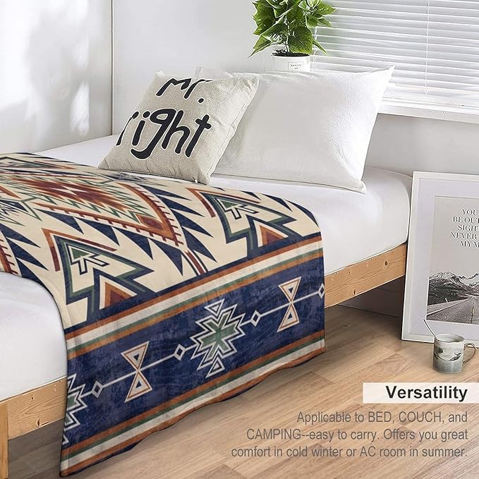 Native Throw Blanket, Southwest Tribal Aztec Pattern Vintage Abstract Ethnic Geometric Print Couch Sofa Bed Plush Throw Blanket 50"x60"