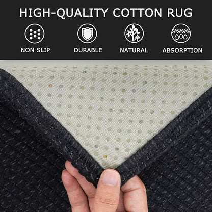 KOZYFLY Extra Long Runners for Hallways 3x16 ft Washable Kitchen Runner Non Slip Rubber Backed Hallway Rug Cotton Entryway Runner Rug Floor Carpet for Indoor Hall, Kitchen, Stair, Black/Dark Grey