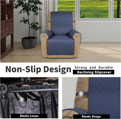 Easy-Going Recliner Chair Slipcover Reversible Sofa Cover Water Resistant Couch Cover Furniture Protector with Elastic Straps for Pets Dog (Recliner 22 inch, Dark Blue/Light Blue)
