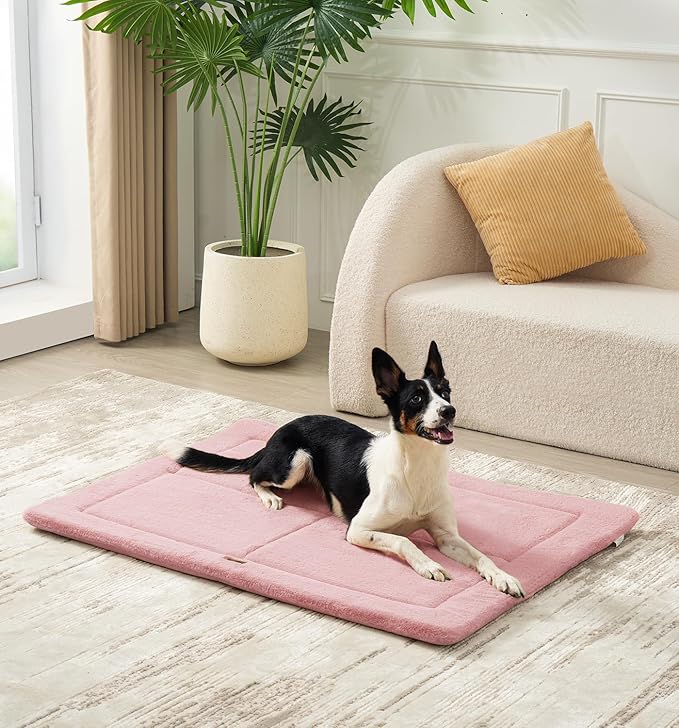 MADE 4 PETS Dog Crate Pad Bed for Extra Large Dogs, Washable & Reversible, Anti-Slip Kennel Mat for Cozy Sleeping, Soft Fluffy Dog Bed for Indoor & Outdoor Use, 48"x30", Pink