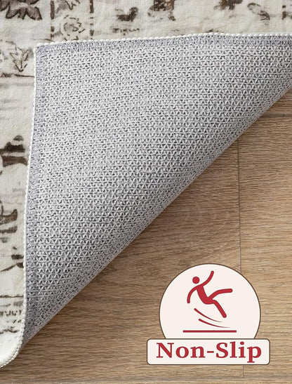 SERISSA Boho Washable Runner Rug, 2'6"x8' Non-Slip Vintage Earth Tone Hallway Kitchen Runner Rug Ultra Soft Print Distressed Floor Carpet for Bedroom Bathroom Laundry Room