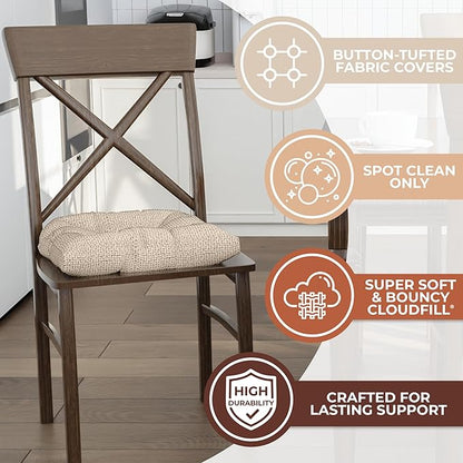 Klear Vu Gripper Overstuffed Universal Non-Slip Dining Chair Cushions for Kitchen Decor or Office Use, U-Shaped Skid-Proof Seat Pad, 17x17 Inches, 2 Count (Pack of 1), Honeycomb Graystone