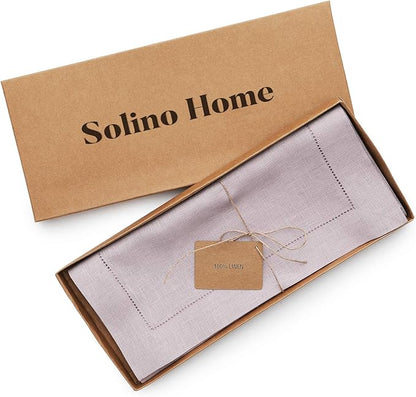 Solino Home Linen Lilac Table Runner 132 Inches Long - 100% Pure Linen Extra Long Table Runner 14 x 132 Inch for Christmas, New Year - Classic Hemstitch