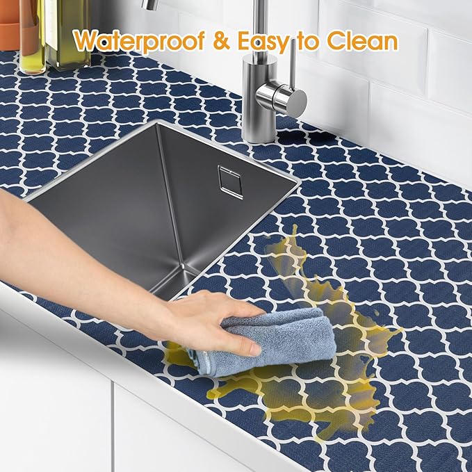 Shelf and Drawer Liner for Kitchen Cabinets Non-Adhesive, Strong Grip Non-Slip Thickened Cabinet Liners for Shelves, Waterproof Mats for Dresser Cupboard, Blue, 17 in x 30 Feet
