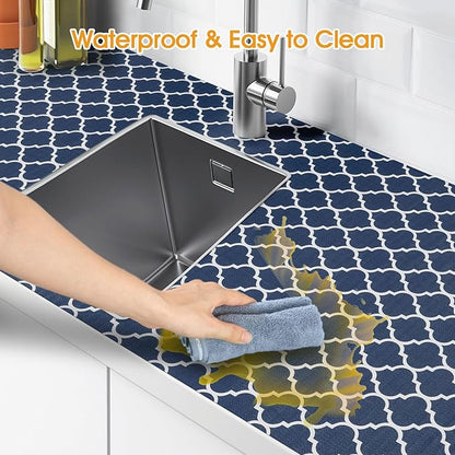 Shelf and Drawer Liner for Kitchen Cabinets Non-Adhesive, Strong Grip Non-Slip Thickened Cabinet Liners for Shelves, Waterproof Mats for Dresser Cupboard, Blue, 12 in x 30 Feet