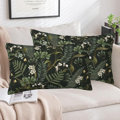 Spring Floral Throw Pillow Covers Set of 2 Green Herbs Botanical Pillow Covers 20x12 Inch Modern Farmhouse Home Decorative Pillow Cases Cushion Cover for Sofa Living Room Office