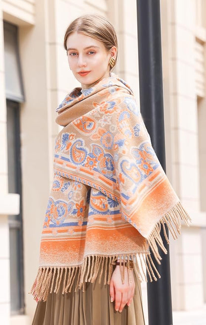 Wander Agio Warm Fashion Scarf Long Shawl Large Blanket Winter Wraps Scarves for Women Cashmere Jacquard Vintage Paisley
