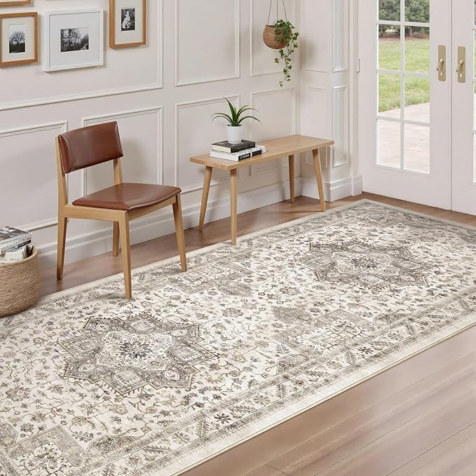 Vintage Hallway Runner Rug 3x10: Large Soft Washable Entryway for Kitchen Laundry Room Non-Slip Backing Runner for Entrance Living Room Bedroom Bathroom - Light Brown