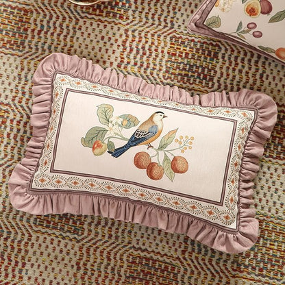 Rectangle Pink Farmhouse Throw Pillow Covers Pack of 2,Birds and Flowers Pattern Cozy Velvet Pillowcases,Decor Lumbar Pillows Cushion Covers for Couch Sofa Bed Car Chair,12"x20"