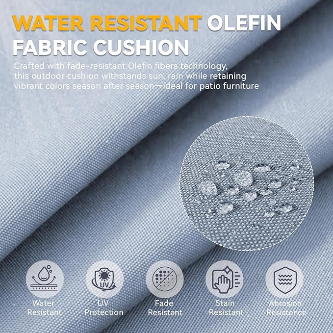 6" Thick Outdoor Chair Cushions - 22"* 24" Patio Furniture Cushions with Water Resistant & Removable Cover, 28D High Density Sponge Patio Cushion for Outdoor Furniture Couch Chair Baby Blue
