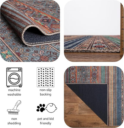 Keen Home Design 2x12 Rug - Machine Washable Runner Rug with Non-Slip Backing, Ideal for Hallway, Entryway, Kitchen, Laundry Room - Vintage, Easy Clean, Durable, Low Pile - (2'6" x 12')