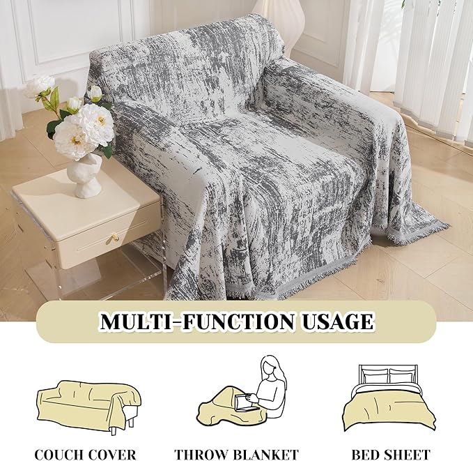 MEETSKY Small Couch Cover Oversized Chair Cover Washable, Chenille Soft Throw Cover for Single Sofa, Abstract Geometric Sofa Slipcover Multi-Use Furniture Protector for Pets, 71" x 91", Deep Grey