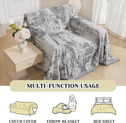 MEETSKY Small Couch Cover Oversized Chair Cover Washable, Chenille Soft Throw Cover for Single Sofa, Abstract Geometric Sofa Slipcover Multi-Use Furniture Protector for Pets, 71" x 91", Deep Grey