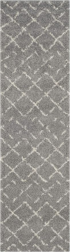 SAFAVIEH Arizona Shag Collection Runner Rug - 2'3" x 12', Grey & Ivory, Moroccan Design, Non-Shedding & Easy to Clean, Ideal for Ideal for Living Room, Hallway, Foyer, Bedroom (ASG743D)
