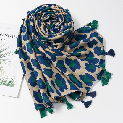 Scarf for Women Lightweight Soft Floral Leopard Printed Scarves Fall Winter Fashion Shawl Wrap with Fringe