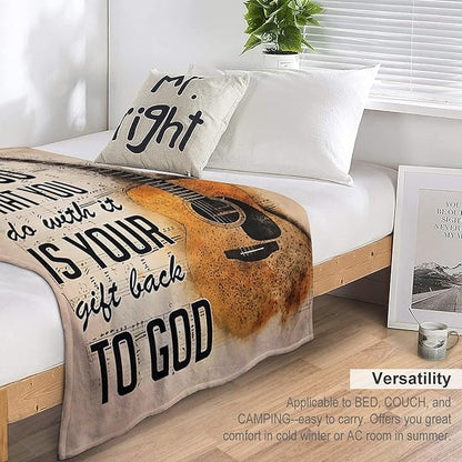 Guitar Music Throw Blanket for Girls, Women, Men, Kids, Adults - Soft Warm Cozy Fleece for Couch, Sofa, Bed 60"x80"