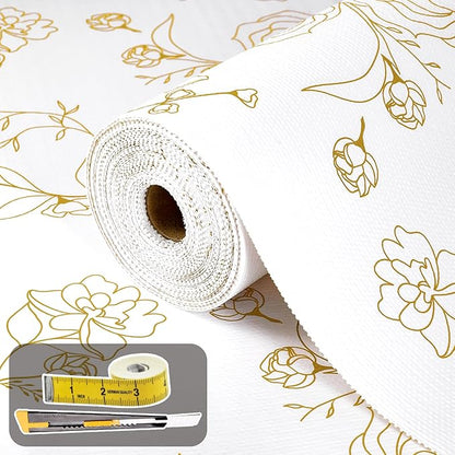 Shelf Liners for Kitchen Cabinets Non Adhesive Drawer Liner 23.6in x 20FT Gold Floral Thickened Shelf Liner Paper Strong Non-Slip Easy to Clean for Tool Box Refrigerator