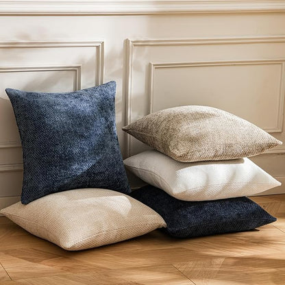 a moment Dark Blue Chenille Throw Pillow Covers 20x20 Inch Pack of 2 Modern Decorative Throw Pillow Covers Farmhouse Cross Covers Home Decor for Sofa Bedroom Living Room