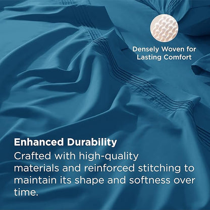 Bedsure Deep Pocket Full Size Bed Sheets Set - Fits Mattresses Up to 21 Inches Thick - 4 Piece GentleSoft Bed Sheets, Moisture Wicking, Cooling Bedsheet & Pillowcases, Easy & Secure Fit, Teal Blue