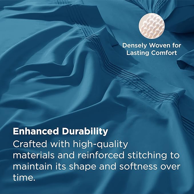 Bedsure Deep Pocket Twin Sheets Set - Fits Mattresses Up to 21 Inches Thick -3 Piece GentleSoft Bed Sheets, Moisture Wicking, Soft & Cooling Bedsheet & Pillowcases, Easy & Secure Fit, Teal Blue