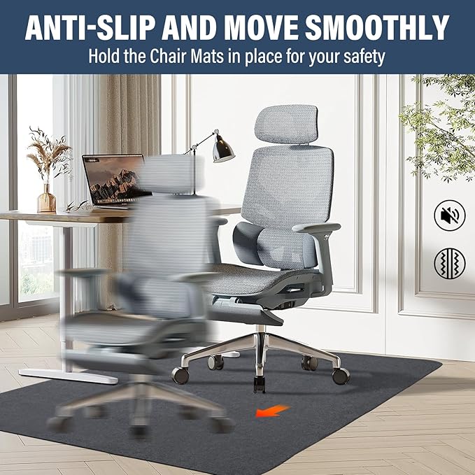 Office Chair mat for Hardwood Floor,55"x35" Anti-Slip Floor Protector for Home Office,Under Desk Mat,Computer Chair mat for Rolling Chairs Dark Grey