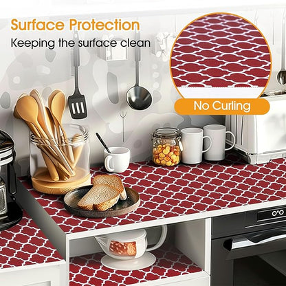 Shelf and Drawer Liner for Kitchen Cabinets Non-Adhesive, Strong Grip Non-Slip Thickened Cabinet Liners for Shelves, Waterproof Mats for Dresser Cupboard, Red/White, 17 in x 10 Feet