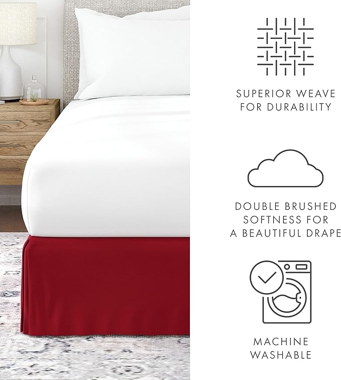 Linen Market Bed Skirt - Ultra Soft Microfiber - Easy Fit with 14 Inch Tailored Drop - Hotel Quality, Shrinkage & Fade Resistant - Bed Cover - Queen Bed Set - Bedroom Décor - (Queen, Burgundy)