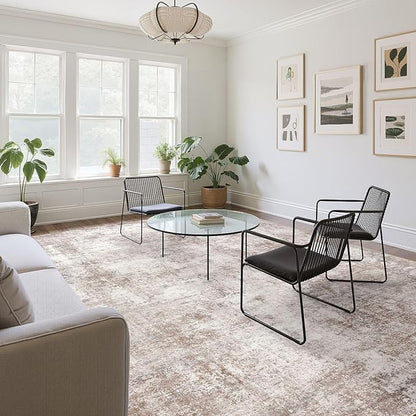 Washable 10X12 Area Rug: Modern Abstract Soft Non-Slip Indoor Rugs - Low Pile Stain Resistant Foldable Rug for Living Room Bedroom Dining Room Playroom Office(Brown,10'X12')