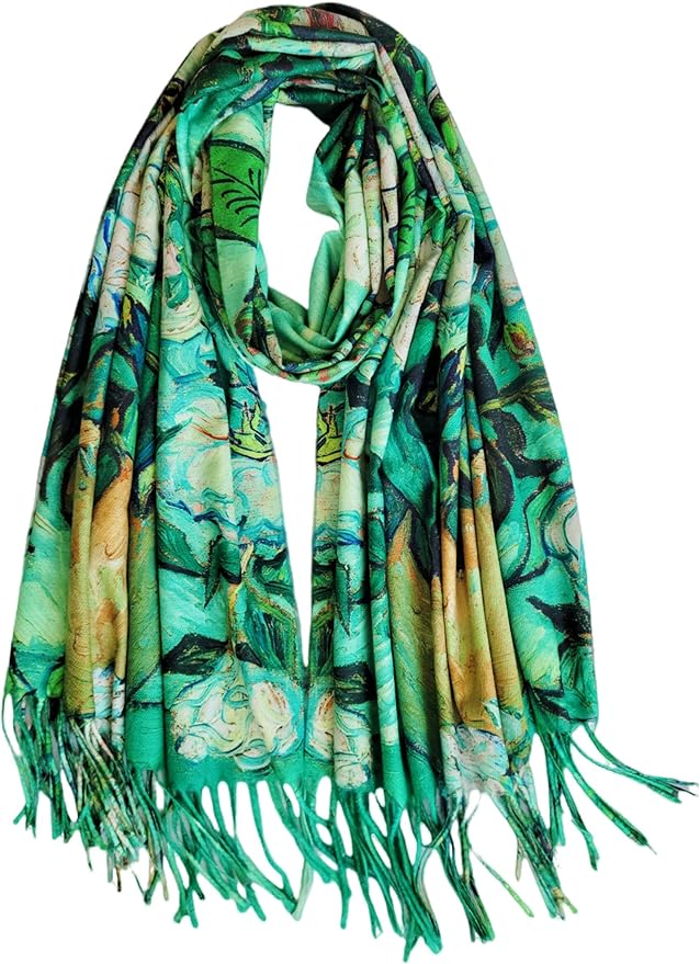 VENVSBEE Reversible Scarf Soft Large Shawl Wrap Blanket Double Sided Art Print Warm Pashmina Stoles Klimt Van Gogh Gifts
