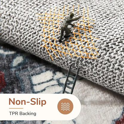 OPPODREAM Thin Area Rugs 5x7, 5x7 Washable Rug with Non Slip Backing, 5 x 7 Faux Cashmere Low-Pile Carpet, Black & Red