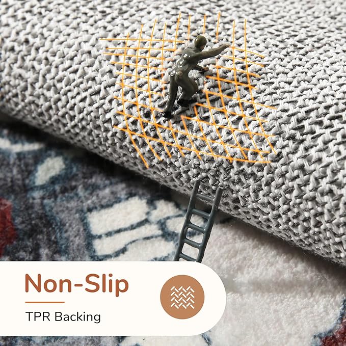 OPPODREAM Thin Area Rugs 3x5, Washable Rugs with Non Slip Backing, Low-Pile Throw 3x5 Carpet, Faux Cashmere 3 x 5 Carpet, Black & Red