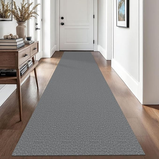 EARTHALL Washable Runner Rug 2.6x10 Ft Non Slip Runners for Hallways Cotton Rubber Backed Kitchen Runner Braided Indoor Floor Carpet Runners for Entryway, Hallway, Kitchen, Bedroom, Charcoal Gray