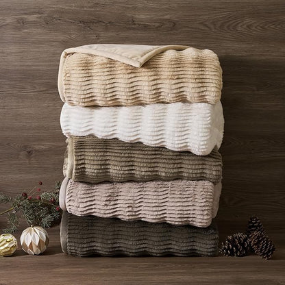 EVERGRACEHOME Ultra Soft Faux Fur Throw Blanket for Couch, Luxury Sculpted Texture Faux Rabbit Fur Blanket for Bed, Fluffy Thick Plush Warm Fuzzy Throw, 920GSM (Dark Taupe, 60''x80'')