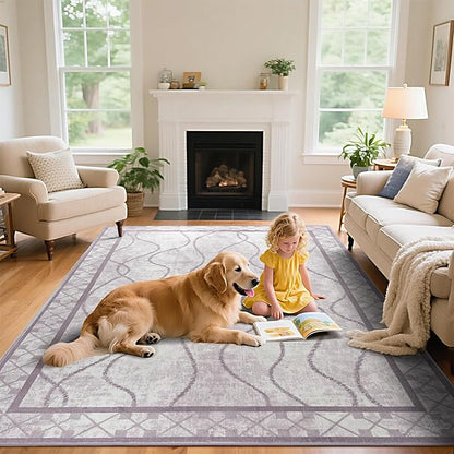 5x7 Area Rugs for Living Room, Machine Washable Rugs, Non-Slip Backing Low Pile Indoor Floor Rugs, Large Modern Carpet for Bedroom Entryway Classroom Playroom Dining Room Home Decor, Purple