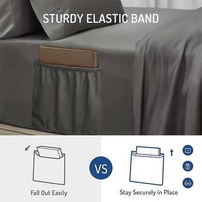 Degrees of Comfort Queen Sheet Set for Air Mattress – 4-Piece Bedding Sets, Extra Deep Pocket Fitted Sheet up to 22”, Dual Side Storage Pockets, Soft, Breathable & Wrinkle-Free, Grey
