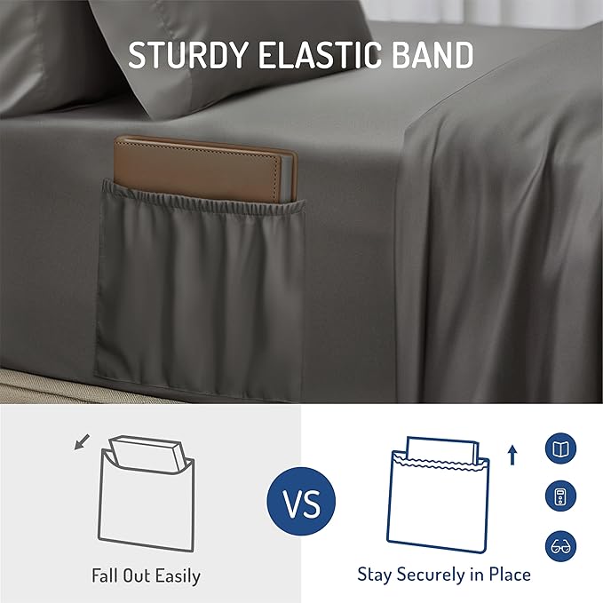 Degrees of Comfort Twin Sheet Set for Air Mattress – Extra Deep Pocket Fitted Sheet up to 22”, 4-Piece Bedding Sets with Dual Side Pockets, Soft & Wrinkle-Free, Breathable Fabric, Grey
