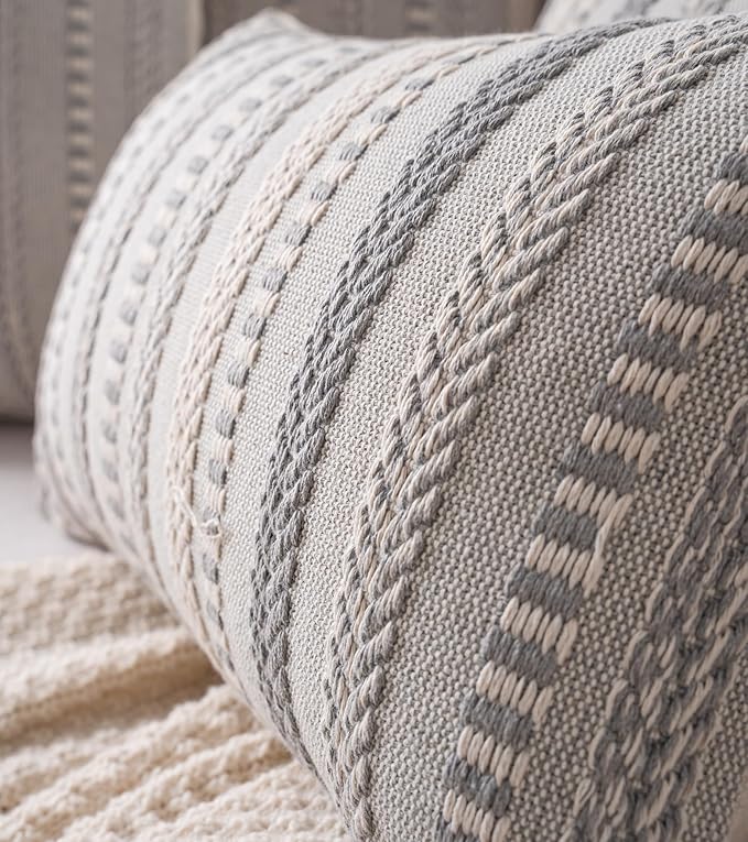 Boho Throw Pillow Covers 20x20 Inch Set of 2, Farmhouse Decorative Couch Pillow Cases, Grey Accent Pillows of Bed, Sofa Bedroom Living Room Home Decor Cushion Cover